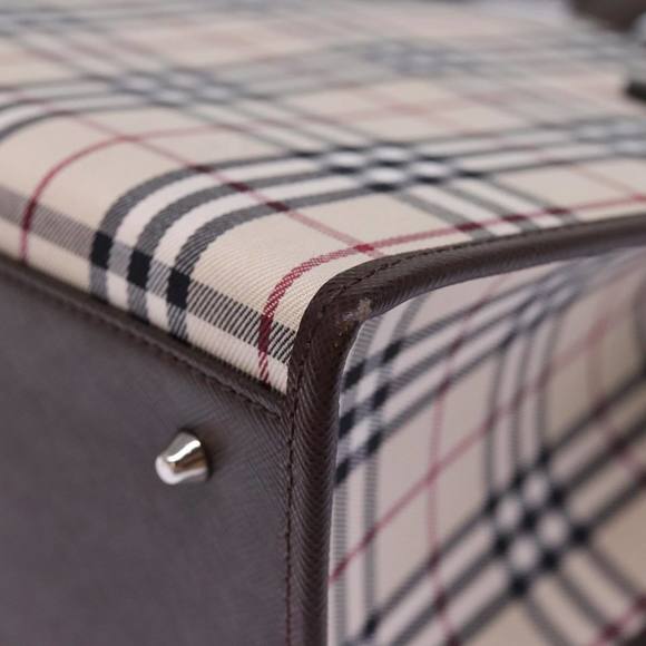 BURBERRY Nova Check Hand Bag Nylon Canvas Beige Auth mr245 - Picture 9 of 16